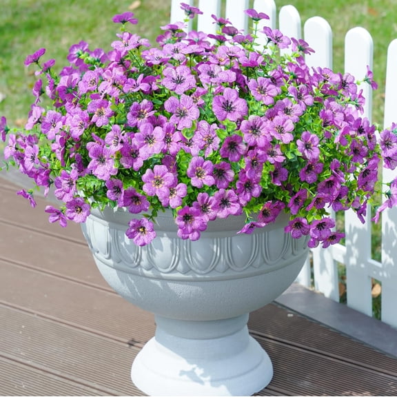 Artificial Flowers for Outdoors Daisy 12 Bundles for Home Decoration, Faux Flower Fake Plants Outside Decoration with Eucalyptus UV Resistant for Planter Porch Patio Yard Garden Purple