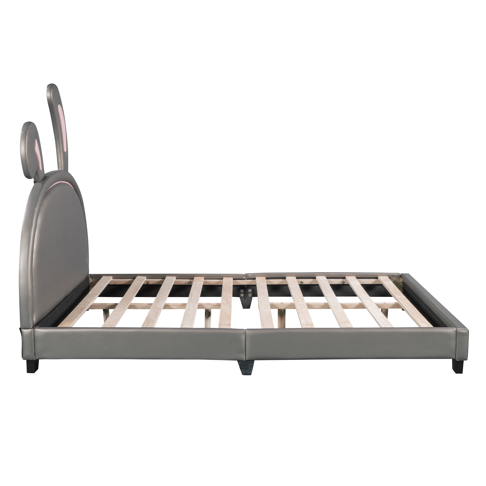 Gewnee Full Size Upholstered Platform Bed Frame with Bunny Ears Headboard for Kid's Room,Gray