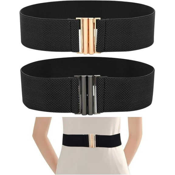 1box 2pcs Black Wide Elastic Corset Belts for Women Women Waist Belt with Zinc Alloy Clasps Vintage Elastic Stretchy Waist Cinch Trimmer Belt for Dress Shirt 26.77-27.55 Inch