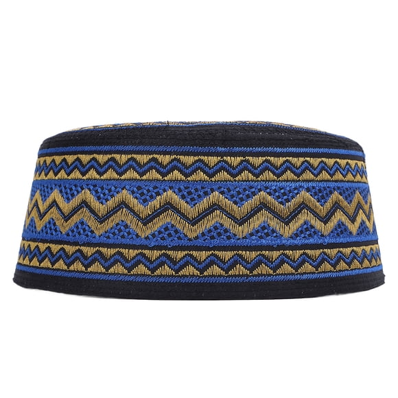Embroidered Rounded Prayer Hat, Nylon and Cotton Fabric Material Timeless Classic Style Men Ceremonies Kufi Hat for Weddings PrayersBlue 58cm
