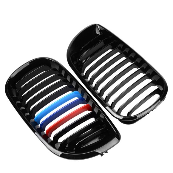 1 Pair Glossy Black M-Color Painted Kidney Grille Grill Compatible For BMW 2002-2006 320i 325i 325Xi 330i 330Xi