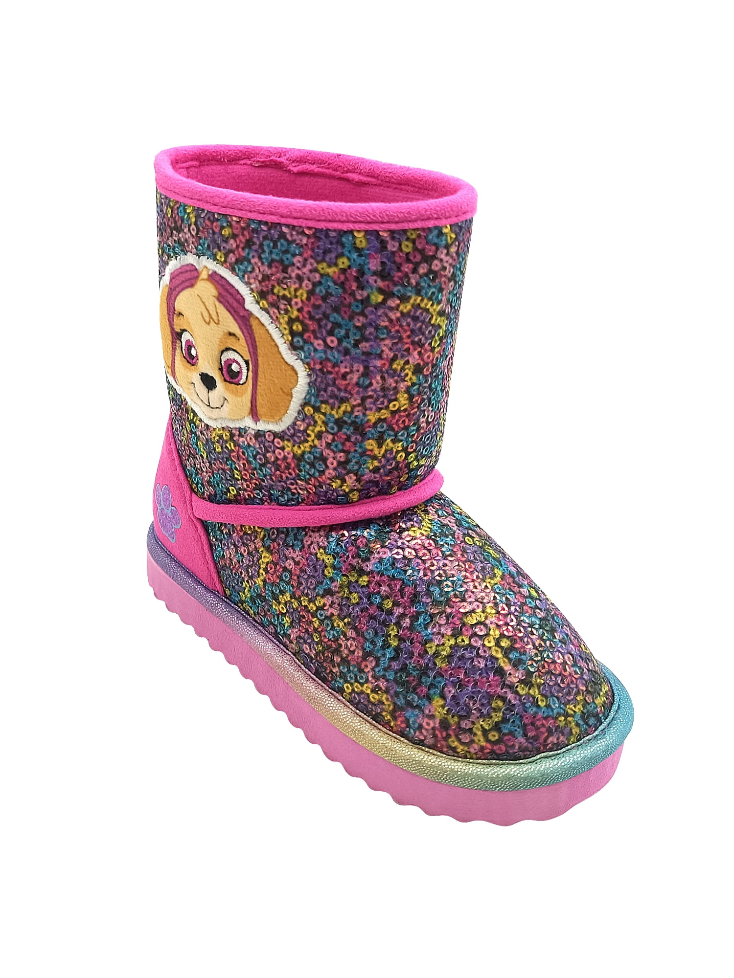 Toddler Girls Casual Winter Boots Brown Faux Suede Faux Fur Paw Patrol 