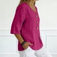 thumbnail image 5 of Nestiefly 3/4 Length Sleeve Womens Tops Cotton Linen V Neck T Shirts Summer Beach Casual Boho Three Quarter Sleeve Tops Hot Pink XL, 5 of 8
