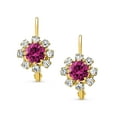 thumbnail image 2 of Bling Jewelry Womens Floral Crystal Drop Hot Pink Flower Earrings Gold Plated Lever Back, 2 of 5