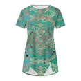 thumbnail image 5 of Raeneomay Summer Tops Curved Hem Flowy Shirts Women's Casual Round Neck Casual Button Printed Short Sleeve Blouse Short Sleeve Round Neck Blouse/Shirt, 5 of 5