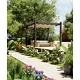 thumbnail image 2 of Pergola en Aluminium 10 X 10 Pi avec Auvent Rétractable, Structure d'Ombrage Extérieure à Grain de Bois Gris, Cadre Enduit de Poudre Résistant à la Rouille pour Patio, Terrasse et Jardin, 2 of 6
