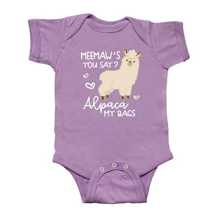 

Inktastic Meemaw s You Say Alpaca My Bags Gift Baby Boy or Baby Girl Bodysuit