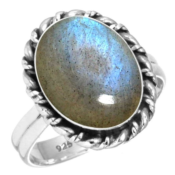 925 Sterling Silver Ring For Women - Girls Gray Genuine Labradorite Gemstone Silver Ring Size 7 November Birthstone Handmade Silver Ring Size 7 Birthday Gift For Women 925 Silver Gemstone Jewelry