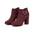 thumbnail image 4 of BLISSFUL STEP Women's Ankle Boots Chunky Block Heel Round Toe Heart Buckle Faux Suede Boots Burgundy 9.5, 4 of 7