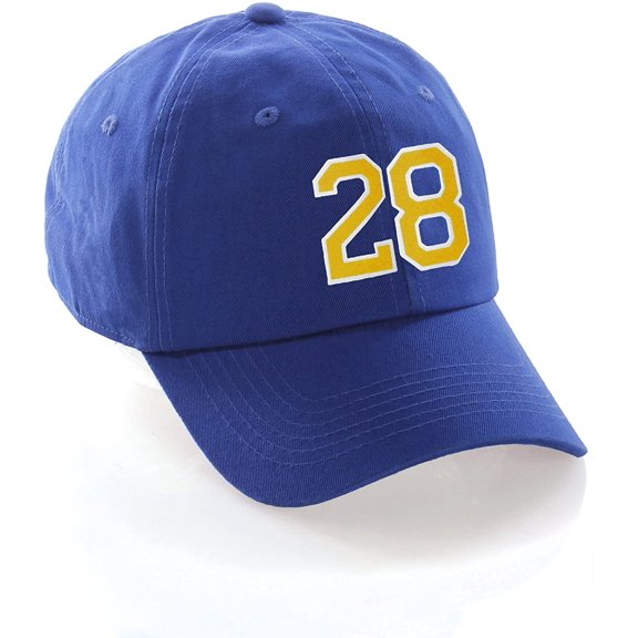 custom dad hat 00-99 raised team numbers classic baseball cap - blue hat with white gold