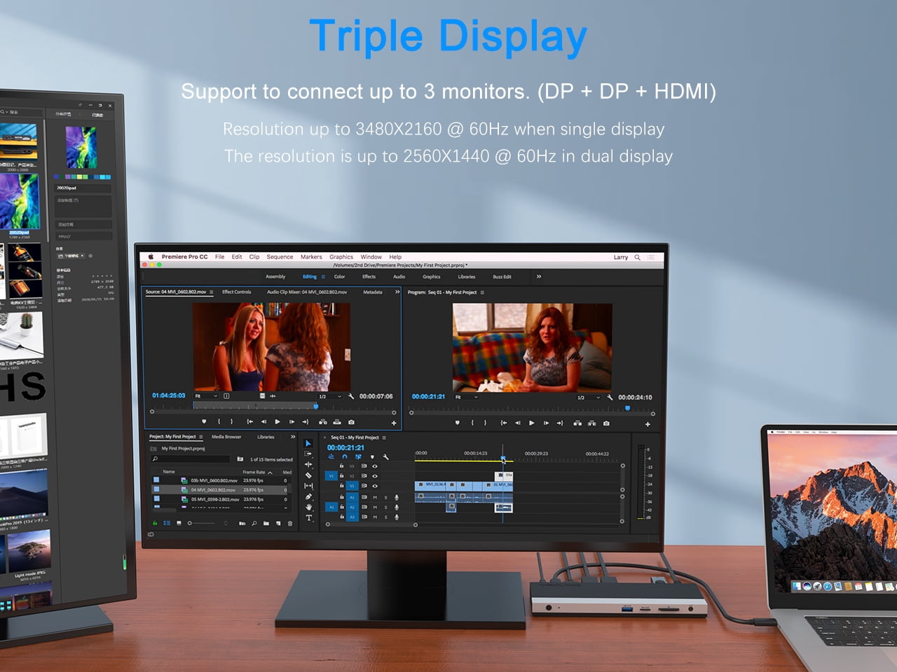WAVLINK USB-C Triple Display Laptop Docking Station, Retail Packaging with Power Adapter