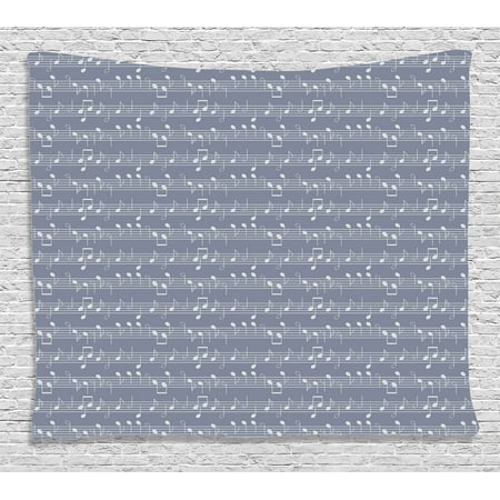 Clay Motif - Grey Decor Tapestry, Piano Music Clay Motif with Various Notes Symbols Beat Melody Rhythm Harmony Jazz, Wall Hanging for Bedroom Living Room Dorm Decor, 80W X 60L Inches, Ash White, by Ambesonne
