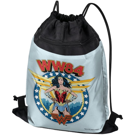 Wonder Woman 1984 Logo Wings Drawstring Backpack Sports Bag Sackpack 17" x 13", Perfect for Gym, Yoga or Practice
