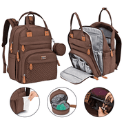 BabbleRoo Diaper Bag Backpack, Waterproof Travel Bag with Changing Pad, Original Baby Bag, Brown