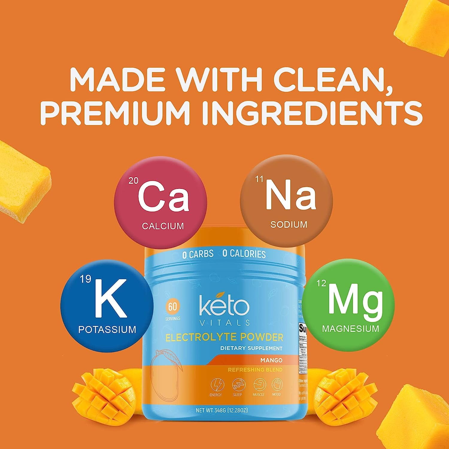 Keto Vitals Keto Electrolytes Powder for Hydration, Sleep, Energy, Muscle Function Mango