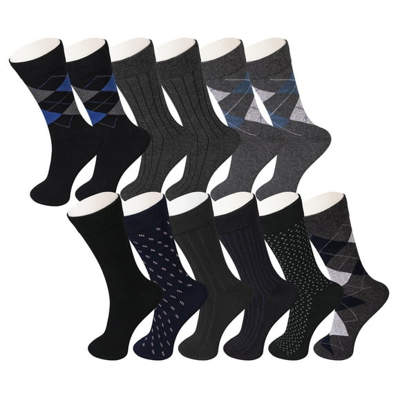Hammer Anvil 12 Pack Mens Dress Socks Cotton Crew Socks Argyle Pattern Solid Set
