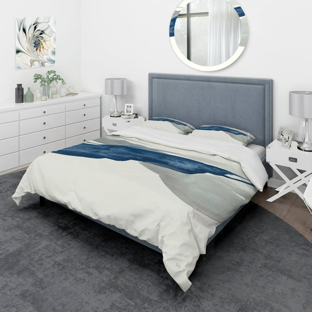 Designart 'Gouache Sapphire on Gray II' Geometric Bedding Set - Duvet Cover & Shams