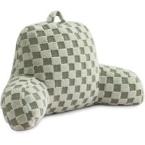 Checkered Reading Pillow for Sitting up in Bed, Lounging, Reading, Working on Laptop, Watching TV, Women Teens Kids Backrest Pillows with Arms, Sofa Couch Back Support Cushion,Green