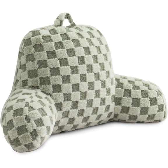 Checkered Reading Pillow for Sitting up in Bed, Lounging, Reading, Working on Laptop, Watching TV, Women Teens Kids Backrest Pillows with Arms, Sofa Couch Back Support Cushion,Green
