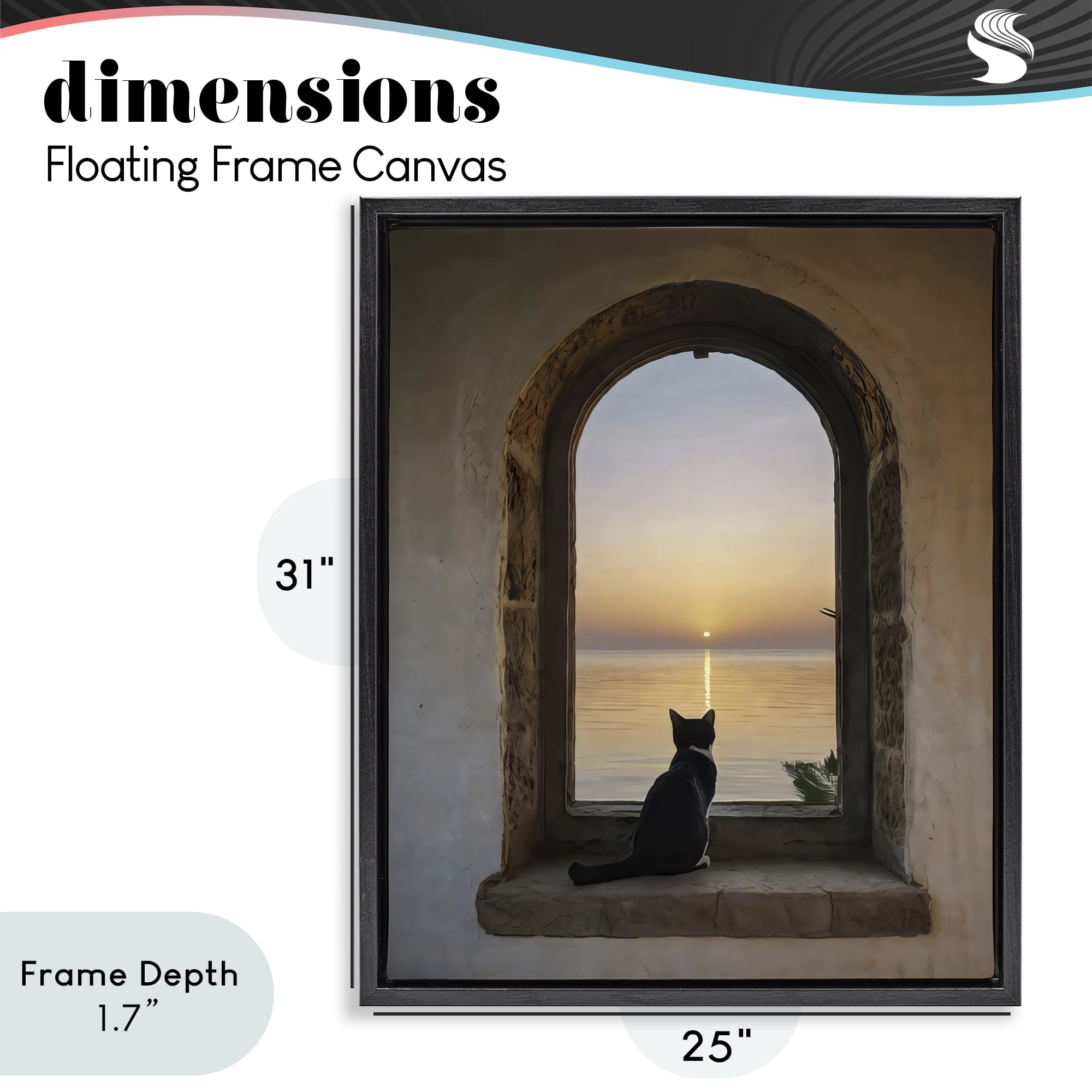 Stupell Industries Cat Overlooking Water at Sunset Black Framed Floater Canvas Wall Art, design by Creative Studio