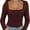 Burgundy, variant on Womens Long Sleeve Square Neck Tops Fashion Slim Fit Tees Shirts