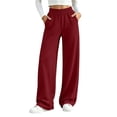 thumbnail image 2 of Kinrui Straight Leg Sweatpants for Petite Women Baggy Lounge Elastic Waist Pants Comfy Cute Fall Trousers Wine 2XL, 2 of 7