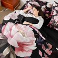 thumbnail image 4 of Manfei Retro Peony Bedding Comforter Set 7pcs for Women Girls, Vintage Blossoms Queen Bedding Sets, Tropical Floral Queen Sheet Sets, Black Pink Bedroom Decor, 4 of 8