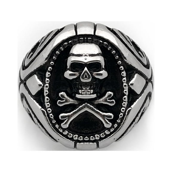 Seven Seas Pirate Skull And Crossbones Steel Black Ring