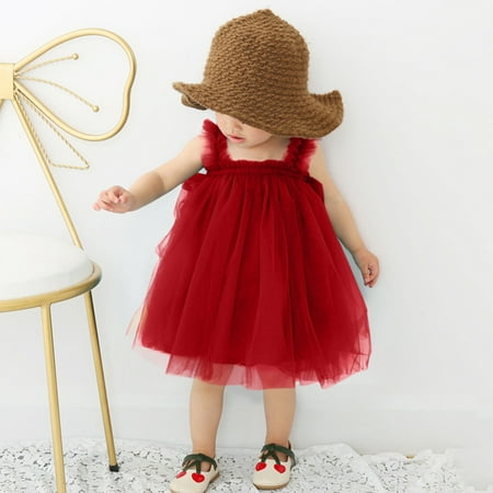 

Hunpta Kids Girls Solid Summer Sleeveless Beach Tutu Dress Casual Layered Tulle Dress Princess Birthday Party Beach Dress 1-6Y