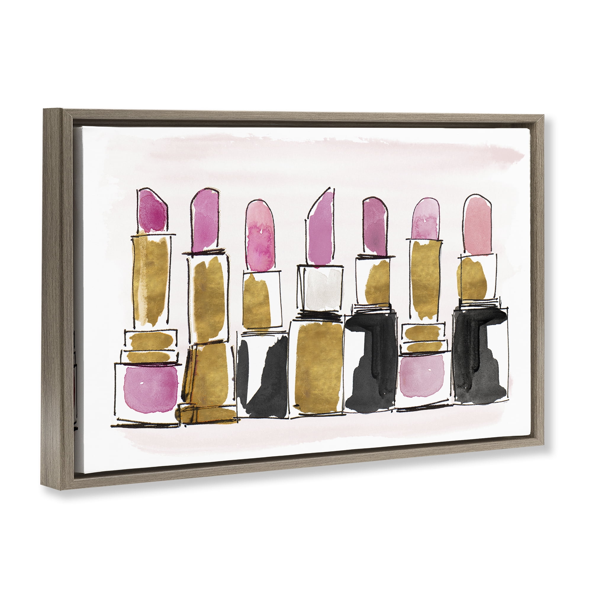 Stupell Industries Glam Lipstick Doodle Fashion Painting Brown Floater Framed Canvas Art Print Wall Art, 25 x 17