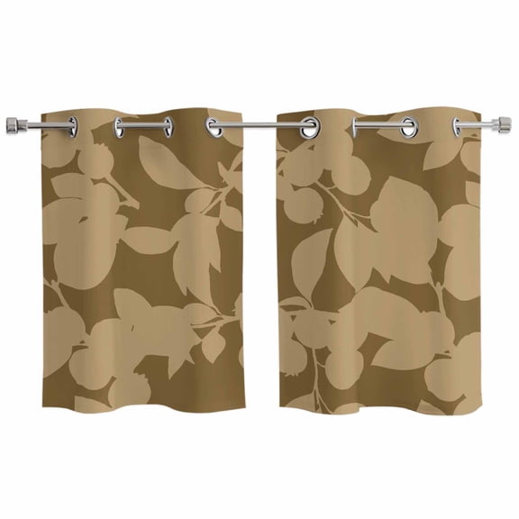 Brown Floral Silhouette Kitchen Curtains Window Panels, Spring Farmhouse Vintage Flowers Insulated Window Treatment Curtain, Grommet Curtains for Bedroom/Living Room/Bathroom, 2 Piece 27.5"Wx39"L