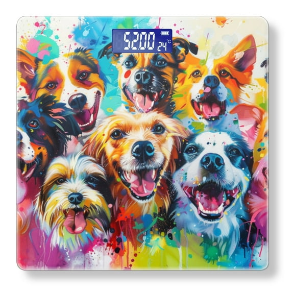 Bathroom Scale, Highly Accurate Digital Body Scale,Precisely Measures Weight up to 400 lbs-Colorful Painting Of Happy Dogs In The Style Of Colorful Realism