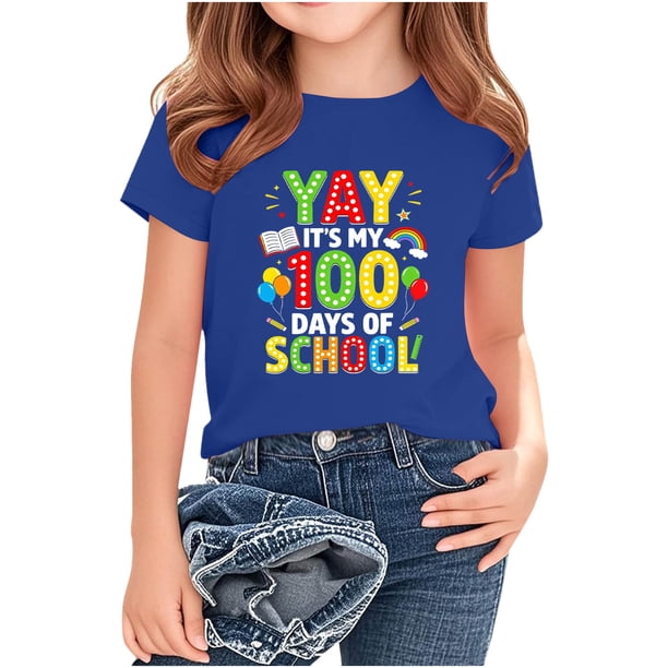 Blusas y camisas de manga corta con cuello redondo, moda de verano y primavera, para niños, cuello redondo, manga corta, temporada escolar, camiseta estampada, blusa de poliéster para niños