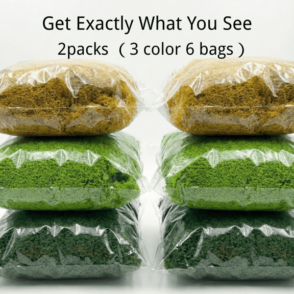 2-Pack Artificial Moss for Potted Plants (300g /10.6oz Total), Realistic Tri-Color Faux Greenery for Fairy Gardens, Terrariums & Crafts