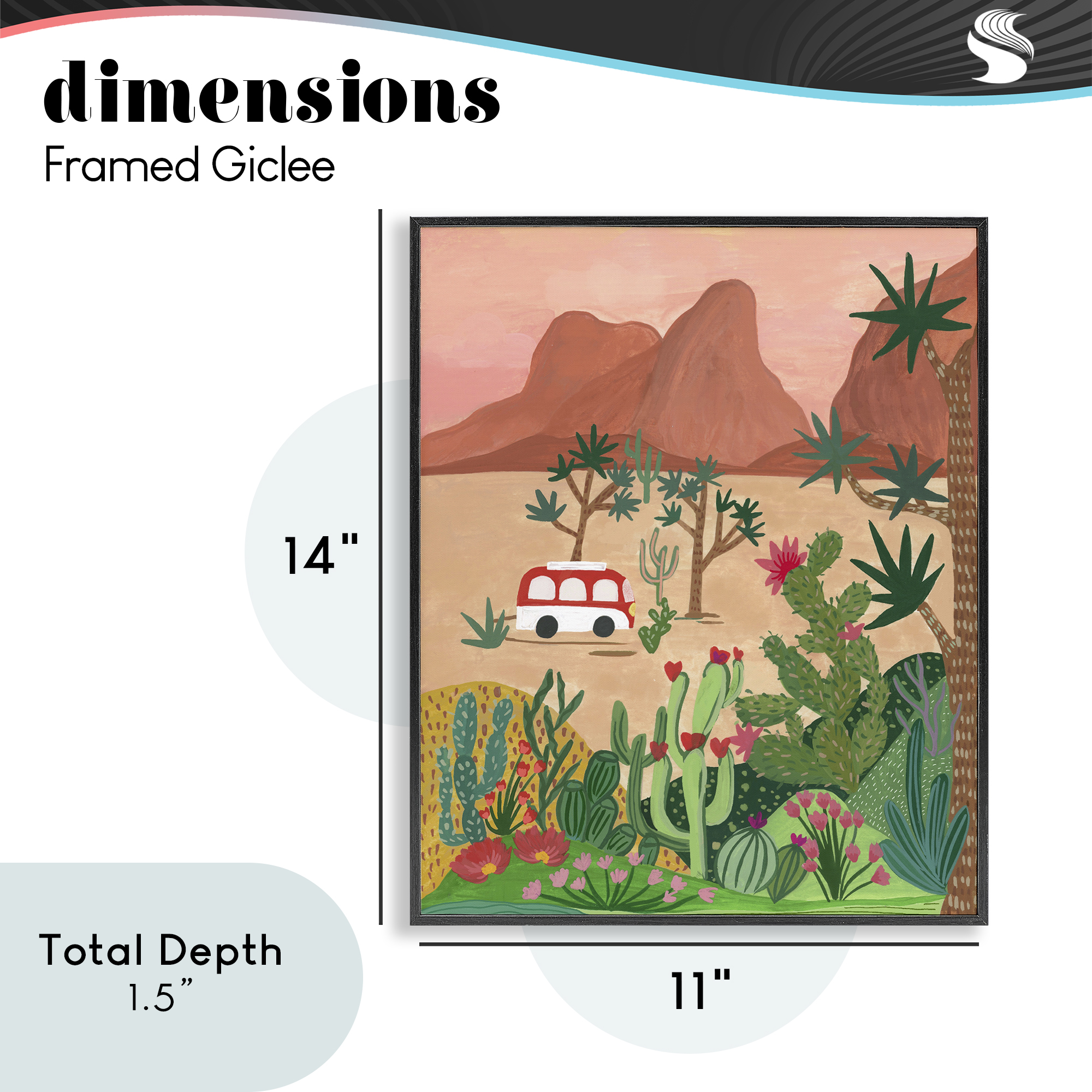 Desert Camper & Cacti Black Framed Giclee Art, design by Nabeela Rumi