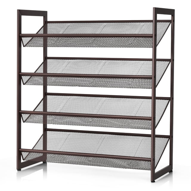 Costway Étagère à Chaussures à 4 Niveaux, Réglable en Inclinaison Plate, Organisateur de Chaussures, Support