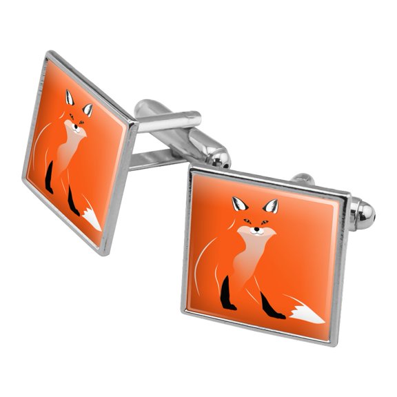 Stylish Red Foxy Fox Square Cufflink Set - Silver or Gold