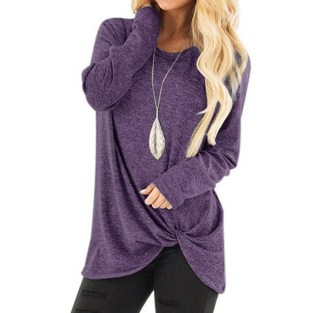 Puntoco Mujeres Moda Suelta Manga Larga O-cuello Casual Sólido Camiseta Blusa tops Puntoco Puntoco-357