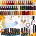 thumbnail image 2 of MEFA Kit de esmalte de uñas de gel con luz UV, 28 colores, juego de esmalte de uñas de gel para otoño e invierno, color marrón dorado, kit de iniciación de esmalte de uñas con base y capa superior mat, 2 of 4