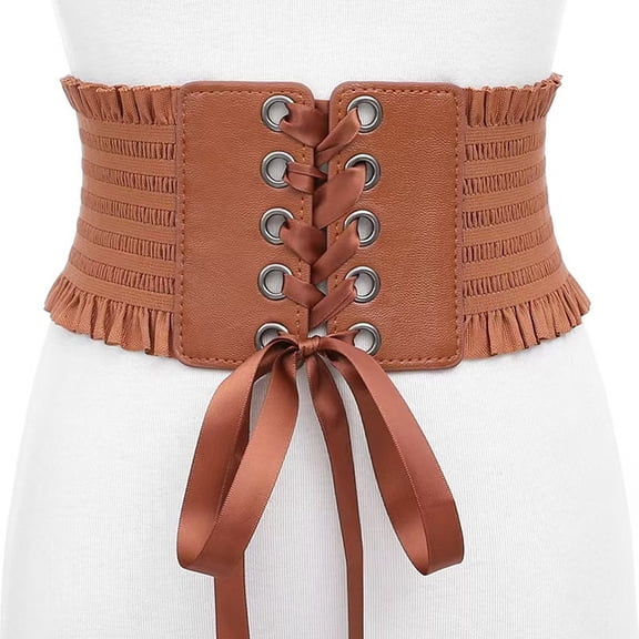 4.1 Inch Wide PU Leather Elastic Lace-up Corset Belt for Women Stretch Cinch Buckle Waist Belt