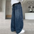 thumbnail image 6 of Spazoro Boys Denim Pants with Pockets, Loose Fit Elastic Waist Solid Color Heavyweight Wide Leg Seam Detail Baggy Jeans Street Bottoms Blue Size 14-15, 6 of 7