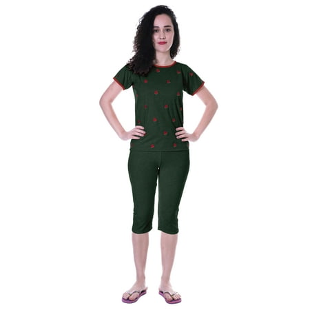 

Moomaya Nightwear Set Watermelon Embroidered Capri T-shirt 2 Pcs Set Sleepwear