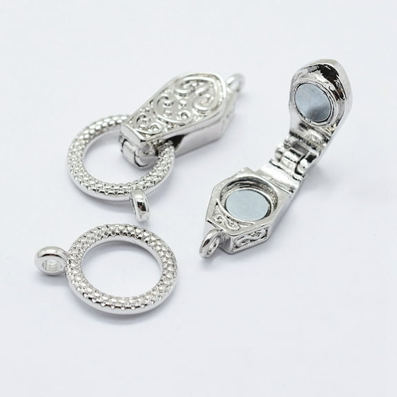 10 Set Brass Fold Over Magnetic Clasps Platinum 31x13x5.5mm Hole: 1.5mm
