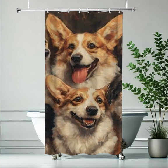 RKSupls Christmas Shower Curtain, Cute Corgis Shower Curtain with Hooks for New Year Home Bathroom Decor Washable Curtains, 36x72 in