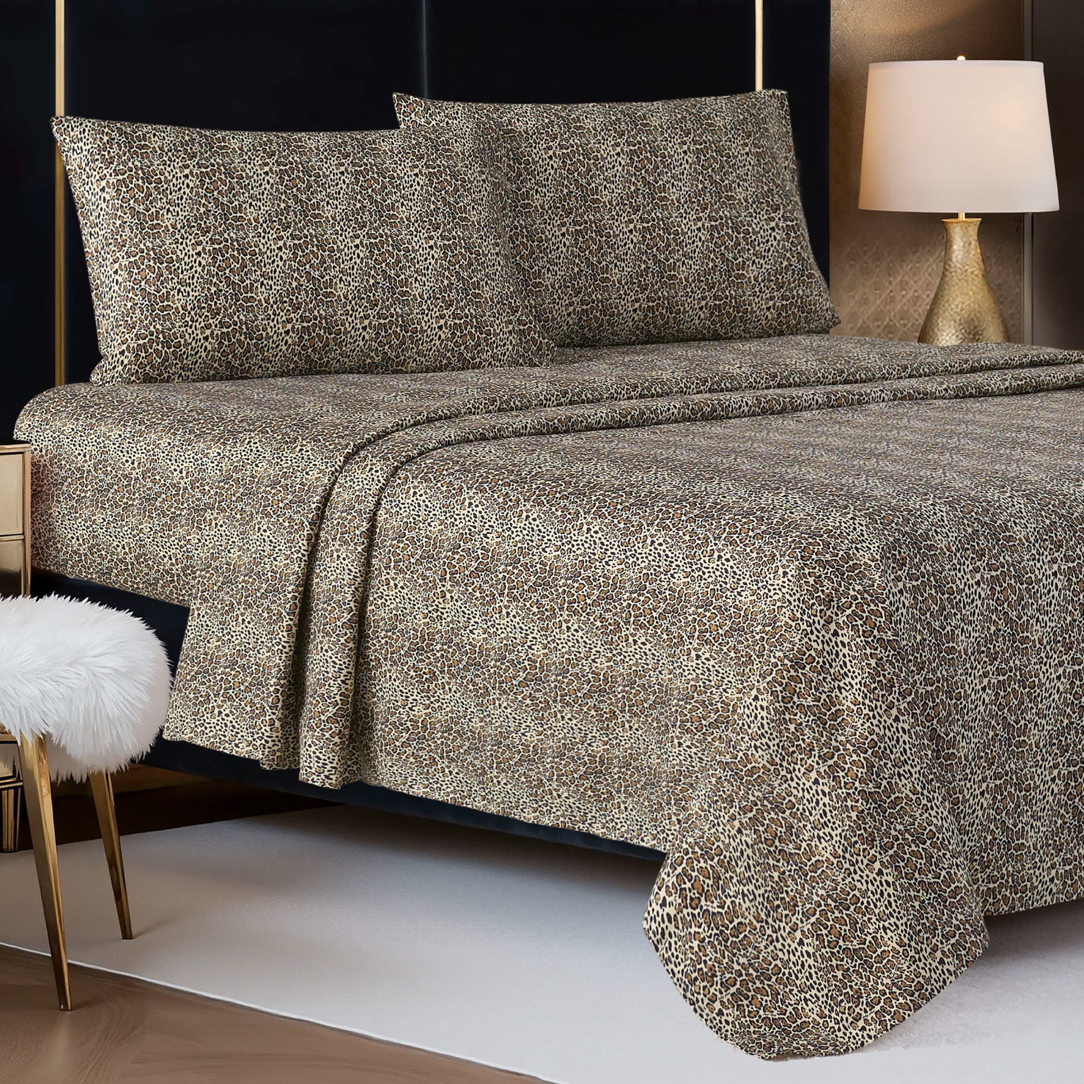 Baby Phat Printed Microfiber Sheet Sets, 4-Piece Queen, Brown