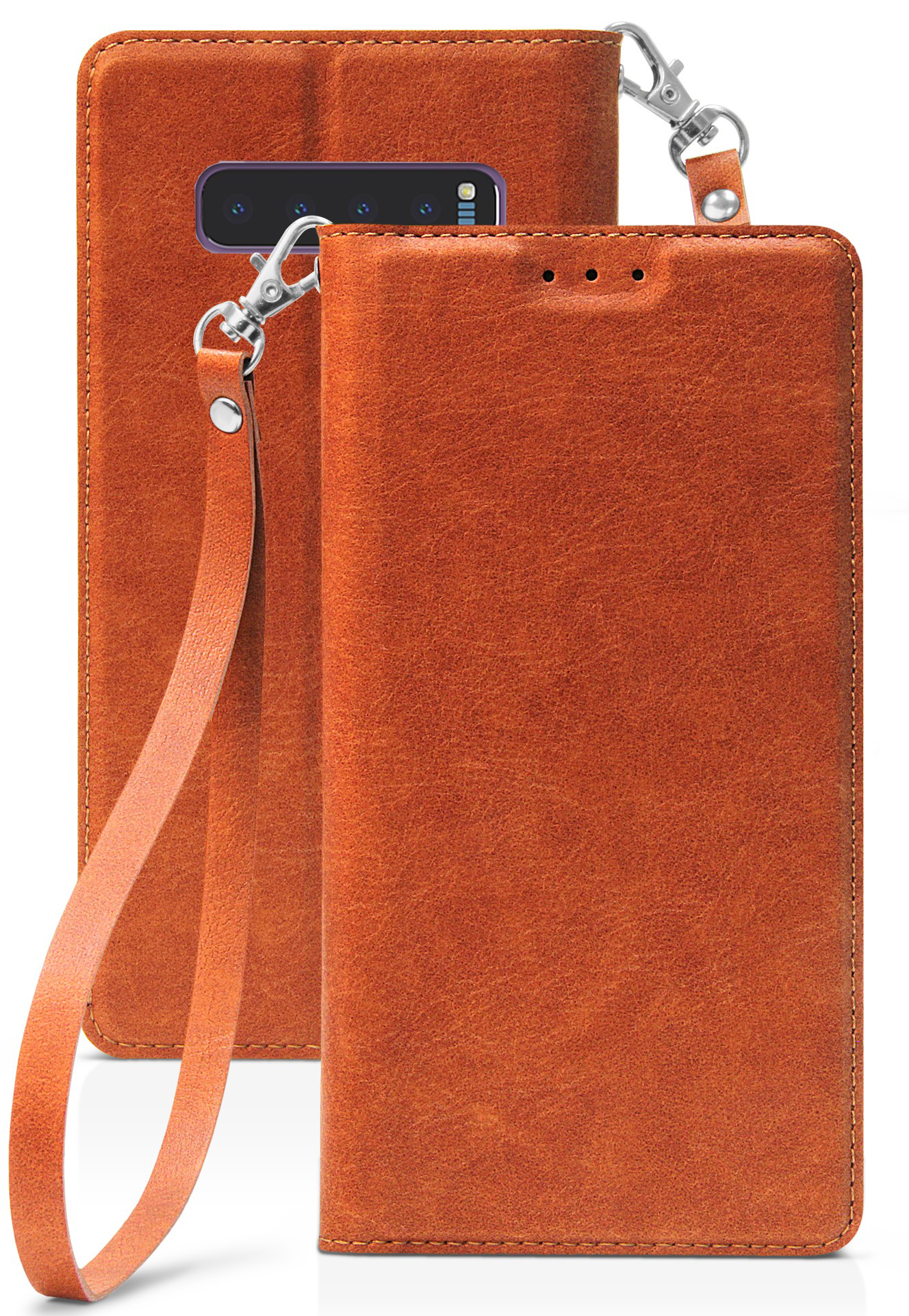 Case for Galaxy S10 Plus, [Brown] Folio Leather Wallet Credit Card Slot ID Cover, View Stand [with Subtle Magnetic Closure and Wrist Strap Lanyard] for Samsung Galaxy S10 Plus Phone (SM-G975) s10+ - image 2 of 8