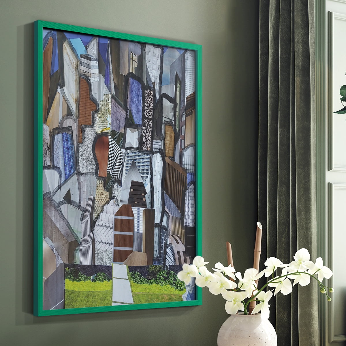 Chicago Grant Park Framed Print in Green Solid Wood Framed Print No Nail Hanging