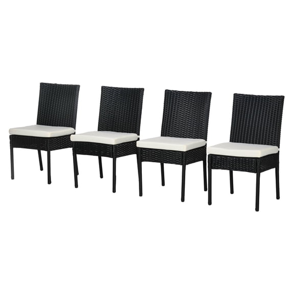 PE Rattan Dining Chairs Outdoor, Patio Wicker Chairs with Cushions, Black Garden Furniture Set of 4, Backrest, Weather Resistant