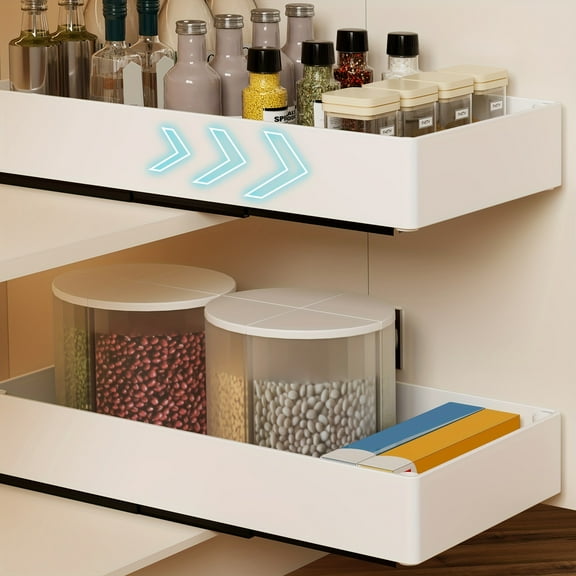 2 Pack Pull Out Cabinet Organizer, No Drill Slide Out Under Cabinet Storage Shelf, 2 Tier Removable Kitchen Pantry Bathroom Cabinet Organizers