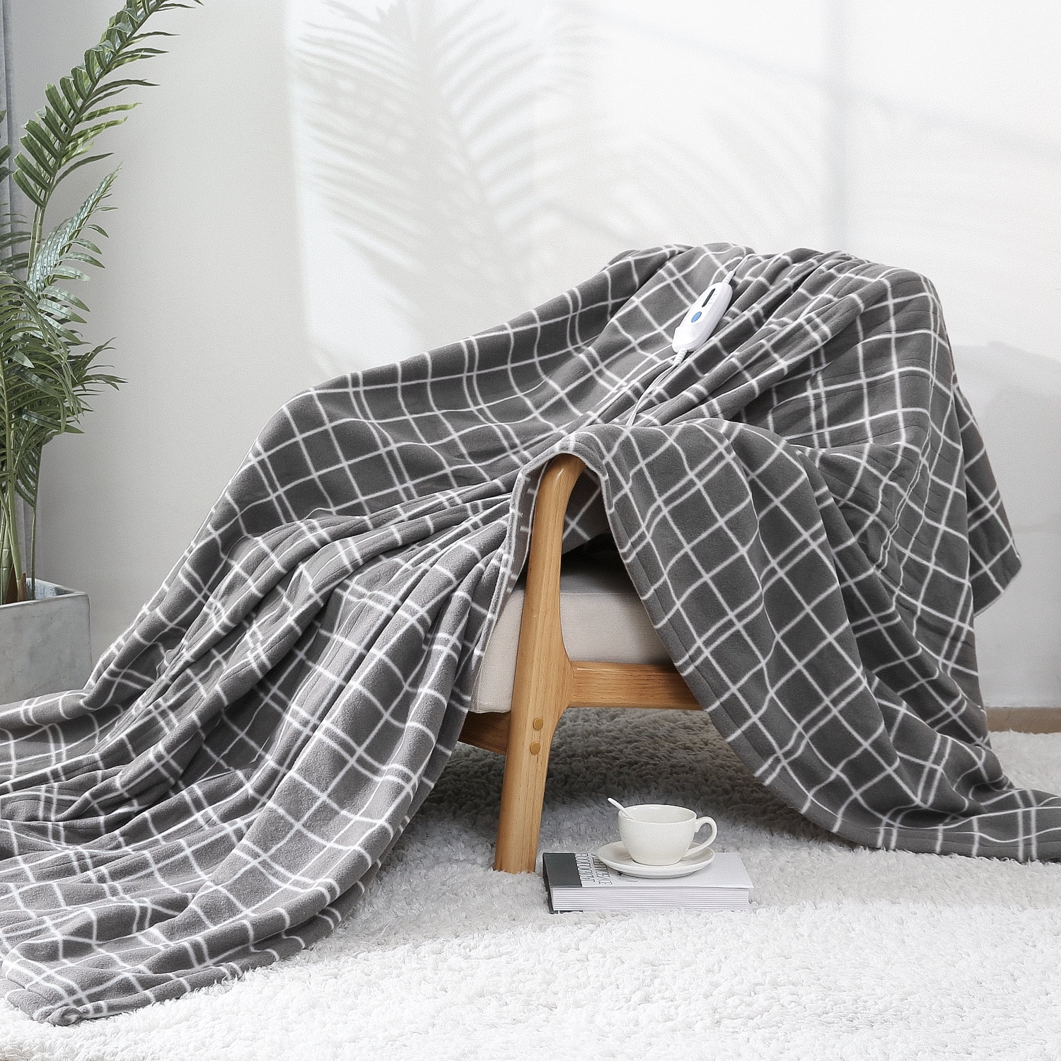 Electric Throw Twin Size Heated Blanket Blue Soft Large Flannel Comfy Warmth 62 x 84 Overheat 4 Adjustable Heating Levels 10 Hours Auto-Off and Machine Washable for Home Office Use